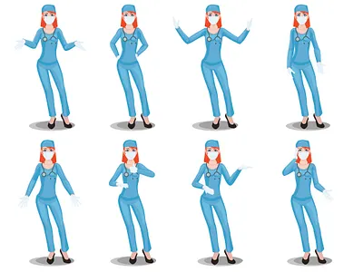 Different poses of hands, character doctor. character doctor girl illustration nurse people poses woman