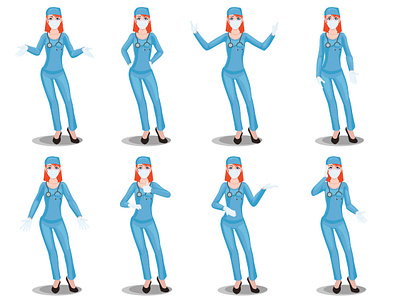 Different poses of hands, character doctor. character doctor girl illustration nurse people poses woman