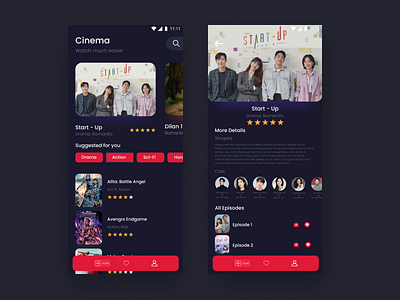 Movie Streaming Dark app design minimal ui