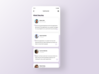 DailyUI 039 : Testimonials app apps daily ui dailyui design design app designers mobile apps testimonial testimonials ui ux design uidesign user interface design web design