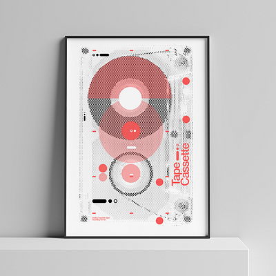 Poster The Tape Cassette, Graphic Geometric Abstract Halftone K7 cassette tape halftone helvetica illustration poster poster design swiss tape typography vector