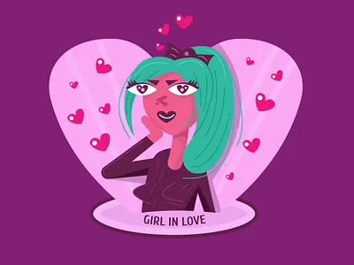 Girl in love 14 february cartoon character design character flat girl hearts illustration in love love valentine day vector