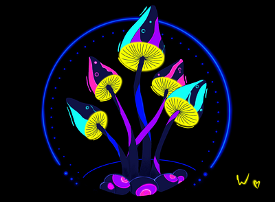 Magic Mushrooms art design drawing illustration magic mushrooms neon neon colors neon lights pic procreate