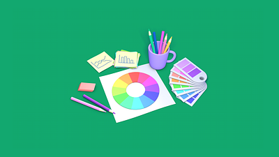 Colours for Numbers: Designing palettes for data visualization 3d 3d colour swatches 3d colour wheel 3d designer desk 3d desk scene 3d graphic design tools 3d illustration 3d pencil cup 3d render 3d stickies 3dfordesigners blender c4d c4dfordesigners cinema4d illustration