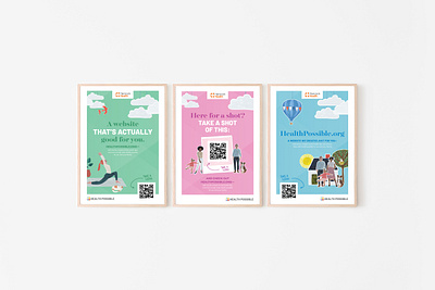 Poster Series for Health Possible branding cartoon family poster hancock hancock hospital hancock regional hospital health health care branding health possible healthcare hospital brand hospital design hospital poster paper art possible poster poster series qr code design qr code poster qrcode