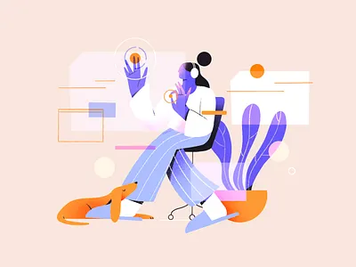 Office Interfaces of Future 2d article character design dog future illustration interface kaspersky news office pet procreate