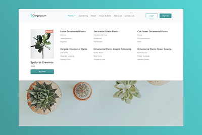 Mega Menu blue clean dashboard green landing page mega menu plants section website white
