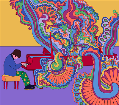 Piano Man 1960s design graphic art graphic design graphic landscape illustration illustrator paisley pop art psychedelic vector