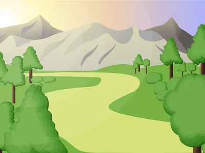 sunset green illustration illustrator sunset the mountains trees