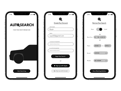 AutoSearch Sign-Up Pages - Design Sprint ios minimalist product design sign up flow ui uiux