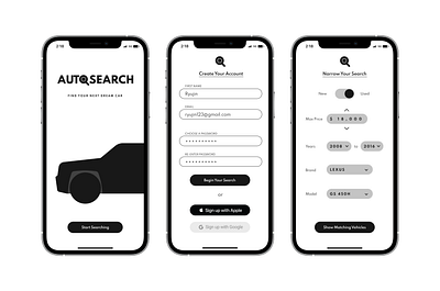AutoSearch Sign-Up Pages - Design Sprint ios minimalist product design sign up flow ui uiux