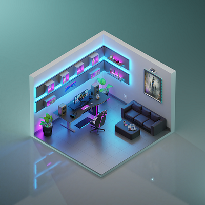 little isometric gaming room 3d art 3d modeling ahmed jabnouni gaming isometric isometric art isometric design isometric illustration isometry room