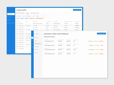 Profiles list with nested secondary navigation app blue business app dashboard dashboard ui design ui