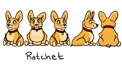 Ratchet 5 point turn animals cartoon character corgi illustration pets