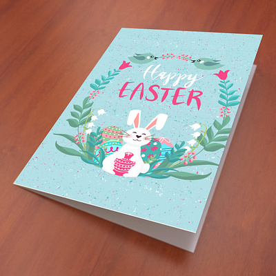 Flat style postcard easter bunny flat illustration postcard