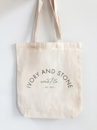 Ivory + Stone Event Co Tote Bag bag design brand design brand identity branding event logo event planner ivory and stone logo logo design logo design branding logo mockup totebag