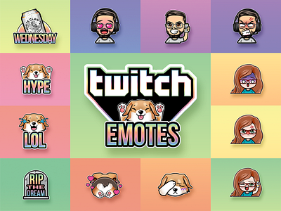 Twitch Emotes anime boy branding chibi corgi custom logo cute dog emojis emote gaming girl hearts icons seltzer stickers twitch vector art