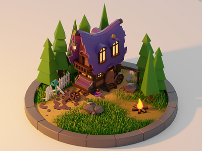 Carriage in the woods 3d 3d art art blender blender 3d design digital art forest house illustration nature summer