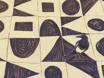 Magpie geo pattern bird black circles cream geo geometric hand drawn hand painted illustration illustrator magpie monotone pattern pen shapes sketchy squares triangles white
