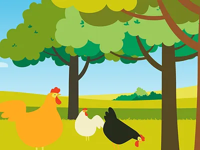 NFU Chickens animal bird bright chicken chickens countryside farm farming field fields forest hen hens illustration illustrator meadow tree trees vector woods