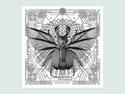 Space Beetle black illustration insect lines noblanco postcard