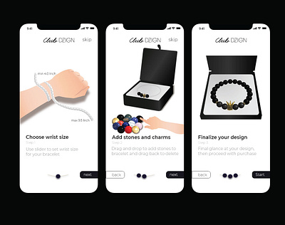 Club Dzign app onboarding club jewelery mobile onboarding uiux