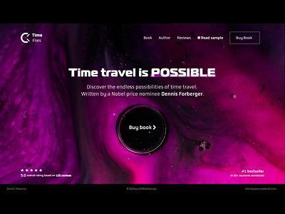 Book landing page book dark design futuristic header design landing page header modern purple time travel