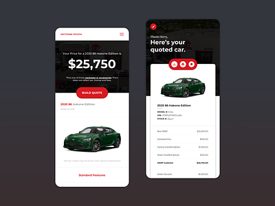 New Car Quote Builder Feature UI automotive automotive quote new car price quote pricing table quote retail ui ui mobile ui mockup ux