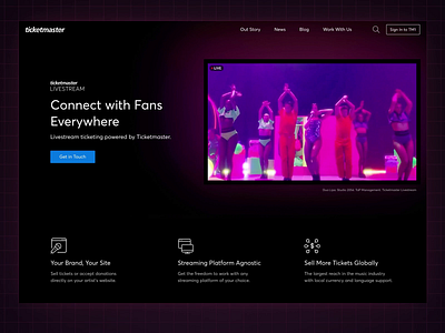 Ticketmaster Livestream landing page livestream music product design ticketmaster ui ux