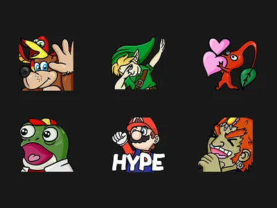 davidvEmotes banjo dab emotes ganondorf hearts hype kazooie link lul mario melee nintendo pikmin poggers slippy super smash bros twitch wave young link zelda