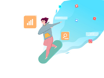 surfing the internet blue dribbble flat illustration flatdesign illustration internet orange