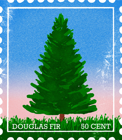 douglas fir tree stamp branding colorful digital art illustration type