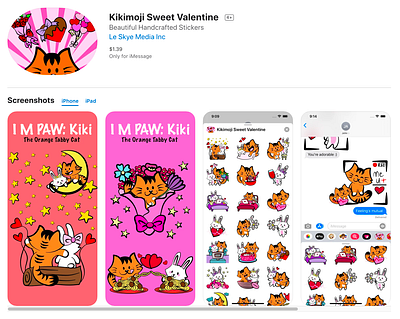 Kikimoji Sweet Valentine iOS sticker pack bunny cat cats character design chocolate hand drawn heart illustration ios ios app ios app design love product product design products rabbit stickerart stickers valentine valentines day