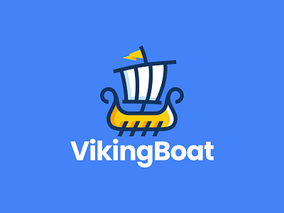 viking boat sail playful logo blue boat bold branding illustration logo nautical nordic playful sail ship viking yellow