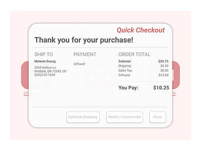 Daily UI :: #16 016 16 checkout daily 100 challenge dailyui dailyuichallenge design grey minimal overlay pink pop up quick shop ui web