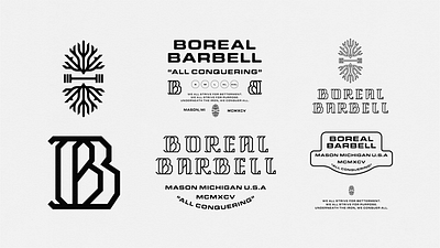 Boreal Barbell barbell brand brand identity branding conquer crossfit design fitness icon illustration logo logo design michigan strength typography usa weight weightlifting