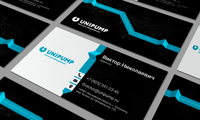 Business card for "UNIPUMP" company black blue design director good graphic graphic design map minimalism polygraphy style water web white world