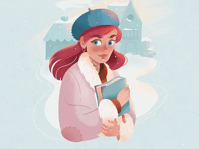 The girl with the book blue girl orange pink red haired girl tattoo winter