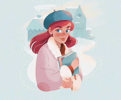 The girl with the book blue girl orange pink red haired girl tattoo winter