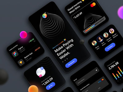 Wallet – Components 3d button card chart clean dark dark mode dark theme dashboard minimal onboarding payment typography ui ui components ui design user interface ux ux design wallet