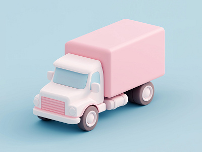 Cute 3D Delivery Truck – Pastel Toy Vehicle Design 3d 3d art 3d artist 3d icon 3d model 3d object 3d rendering 3d truck colors cute cute style dribbble artist modeling pastel pastel colors pink soft style trck