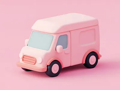 3D Cartoon Van Design| Minimalist 3D Van in pastel colors 3d 3d art 3d modeling 3d object 3d rendering 3d van cute cute style cute van dribbble artist gerdoo graphic design minimalist modeling pastel pastel colors pink soft style van