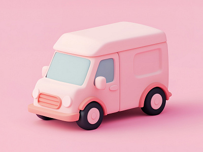 3D Cartoon Van Design| Minimalist 3D Van in pastel colors 3d 3d art 3d modeling 3d object 3d rendering 3d van cute cute style cute van dribbble artist gerdoo graphic design minimalist modeling pastel pastel colors pink soft style van