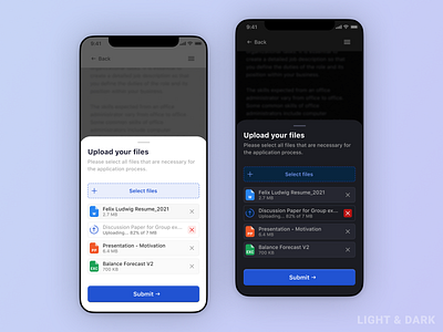 Upload UI clean concept dark design files icons light mobile popup progress ui uiux upload ux