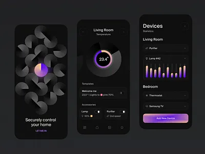 Smart Home Application Design betting cryptocurrency dark ui graphs iot mobile mobile ui smart home app smarthome temperature uiux
