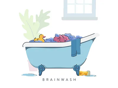 Scrub-a-dub bath bathroom bathtub brainwash illustration illustrobtion minimal outline rubber duck sponge towel vector washing