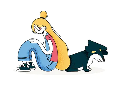 Sadness 2d animal character colors design dog flat girl illustration illustrator minimal pat procreate sad shape texture вектор