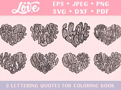 Lettering in heart coloring pages adult art coloring composition design drawing hand drawn happy valentines day heart illustration lettering love pages poster print quote typography zenart zentangle