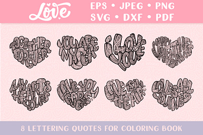 Lettering in heart coloring pages adult art coloring composition design drawing hand drawn happy valentines day heart illustration lettering love pages poster print quote typography zenart zentangle