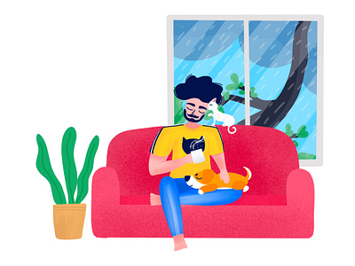 Rainy Day & Coffee branding character characterdesign design drawing dribbble flat character illustration illustrator logo procreate